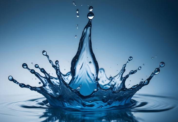 Elegant Blue Water Drop Splash with Round Shapes and Glass Reflections