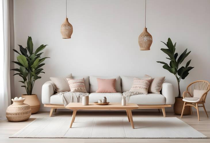 Elegant Boho Scandinavian Design with Minimalist Furniture Perfect for Modern Home Staging