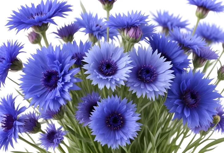 Elegant Bouquet of Cornflowers Beautiful Blue Blooms Isolated on White