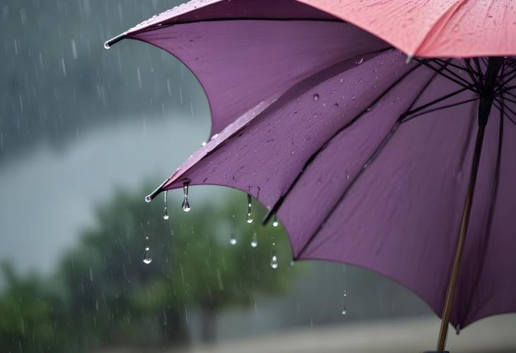 Elegant Close Up of Rain Drops on Umbrella with Copy Space for Weather