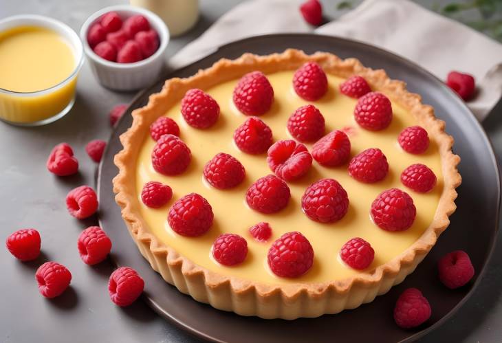 Elegant Custard Tart with Fresh Raspberries Ideal for Special Occasions and Decadent Desserts