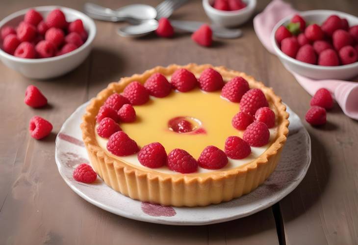 Elegant Custard Tart with Raspberries Ideal for Sweet Celebrations and Special Dinner Events