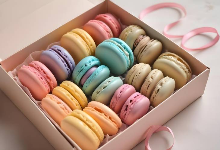 Elegant French Macarons in Gift Box with Ribbon