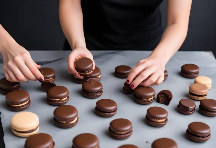 Elegant French Macarons with Dark Chocolate Ganache A Rich and Decadent Filling