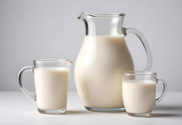 Elegant Glass and Jug of Milk Isolated on White for High Quality Dairy Marketing