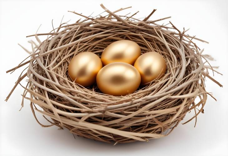 Elegant Golden Egg Resting in a Natural Nest Isolated