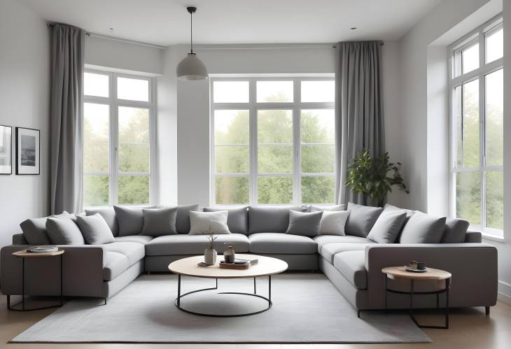 Elegant Grey Sofa Living Room with Large Window for a Cozy and Light Filled Space