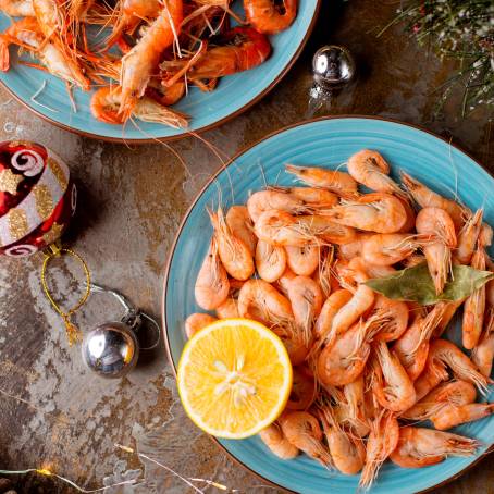 Elegant Grilled Prawns on Black Plate from Above Ready for Gourmet Food Photography