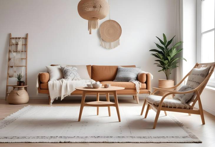 Elegant Interior Design Boho Scandinavian Style with Minimalist Furniture and Home Staging