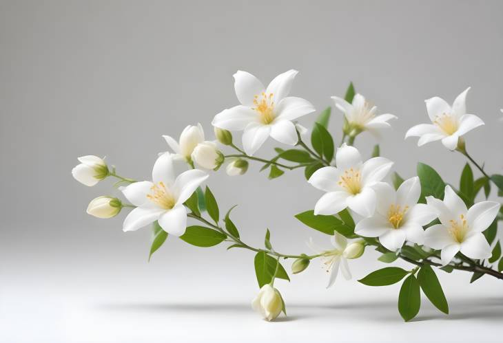 Elegant Jasmine Flowers in Air Against a Clean White Background