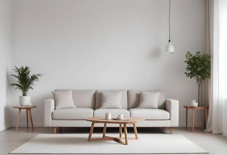 Elegant living room with a sofa and glucophone on the table, offering a serene and creative atmosph