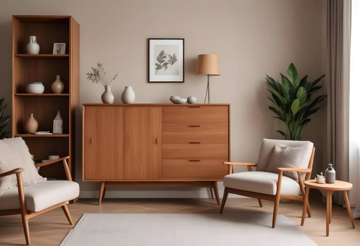 Elegant living room with folding screen, chest of drawers, armchairs, and carpet, creating a serene