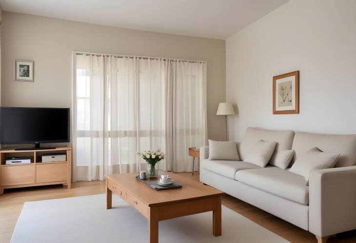 Elegant Living Room with Folding Screen, Comfortable Sofa, Coffee Table, and Chest of Drawers