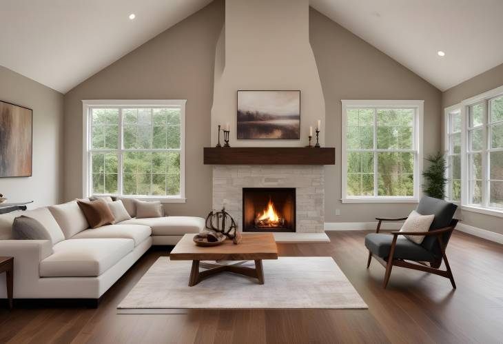 Elegant Living Room with Hardwood Floors and Cozy Fireplace in Luxury Residence