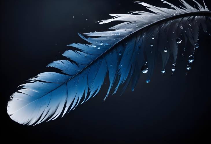 Elegant Macro of Feather with Water Droplets on Dark Background