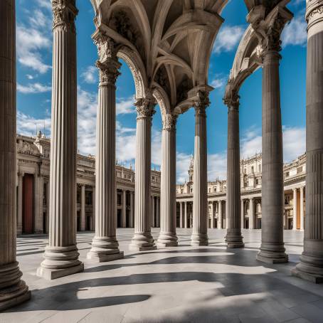 Elegant Madrid Architecture Columns and Arched Passageway