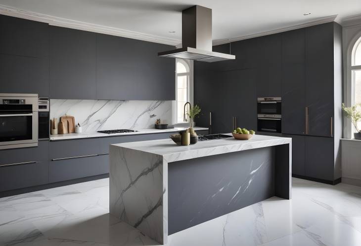 Elegant Marble and Grey Slate Kitchen in European Style with Minimalist Design for Luxury Homes