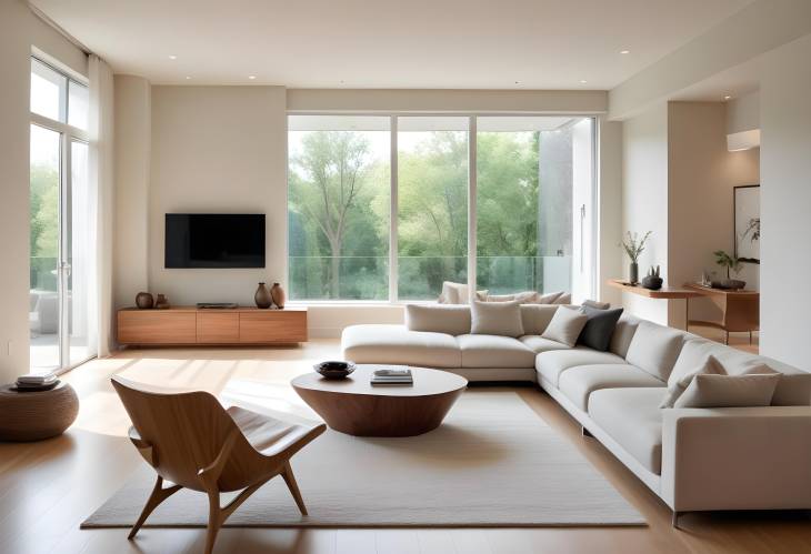 Elegant Minimalist Interior Design Featuring Modern Furniture, Clean Lines, and Natural Light Flood