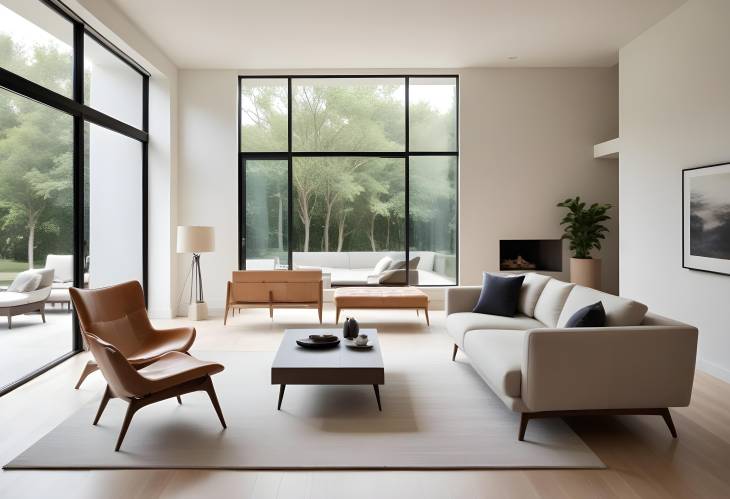 Elegant Minimalist Interior Design Featuring Modern Furniture, Clean Lines, and Natural Light Flood