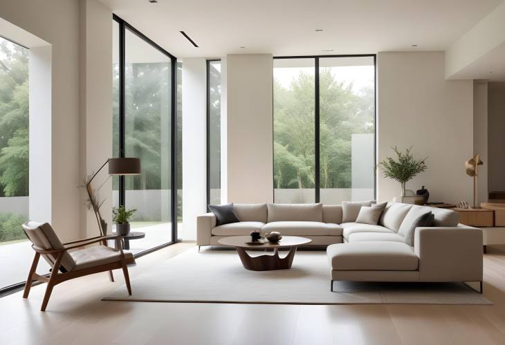 Elegant Minimalist Interior Design Featuring Modern Furniture, Clean Lines, and Natural Light Flood