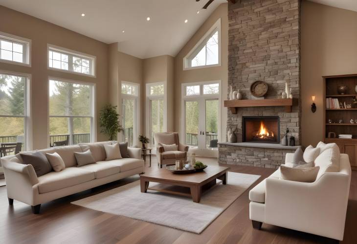 Elegant Modern Living Room with Hardwood Floors and Cozy Fireplace in Luxury Home