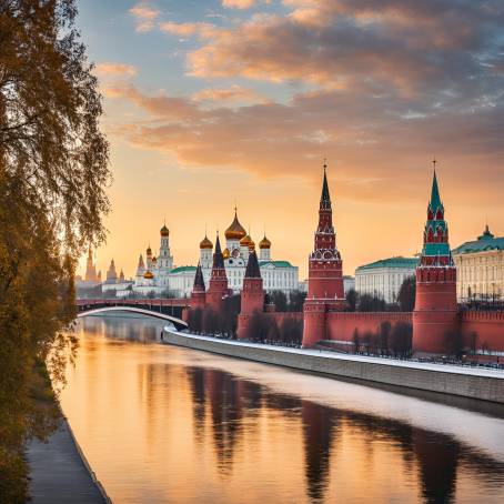 Elegant morning view of Moscow Kremlin and river, iconic Russian architecture at dawn