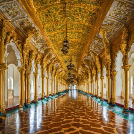 Elegant Mysore Palace Interior, Vibrant Colors and Historical Charm in Karnataka, India