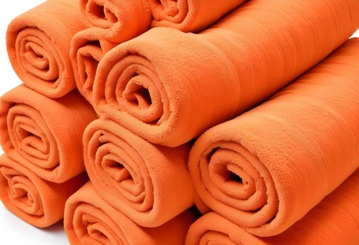 Elegant Orange Towel Rolls Isolated on White Background