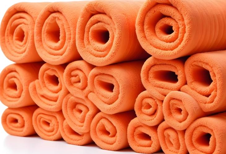 Elegant Orange Towel Rolls Isolated on White Background