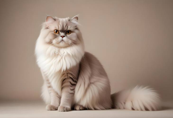 Elegant Persian Cat with Long Fluffy Fur Displaying a Calm and Regal Demeanor for Pet Advertisement