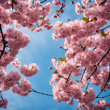 Elegant Pink Cherry Blossoms in Full Bloom Against a Clear Blue Sky  Japanese Spring