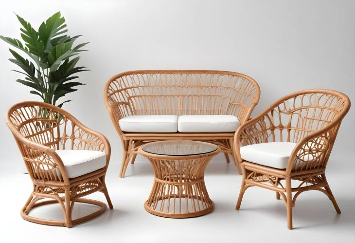 Elegant Rattan Furniture Set on White Background  Ideal for High End Home Decor