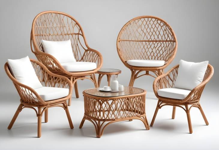 Elegant Rattan Furniture Set on White Background  Ideal for Upscale Interior Design