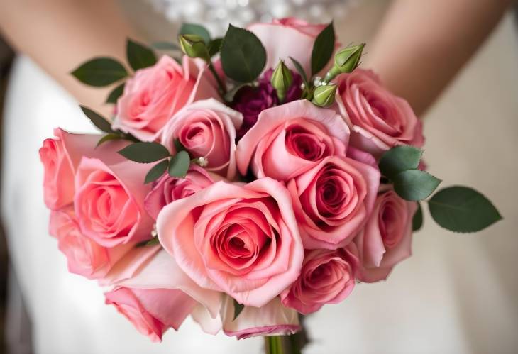 Elegant Romance Vintage Photo of Pink Rose Wedding Bouquet