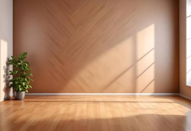 Elegant Room Interior with Sunlight and Leaf Shadows Empty Space for MockUp on Wooden Parquet Flo