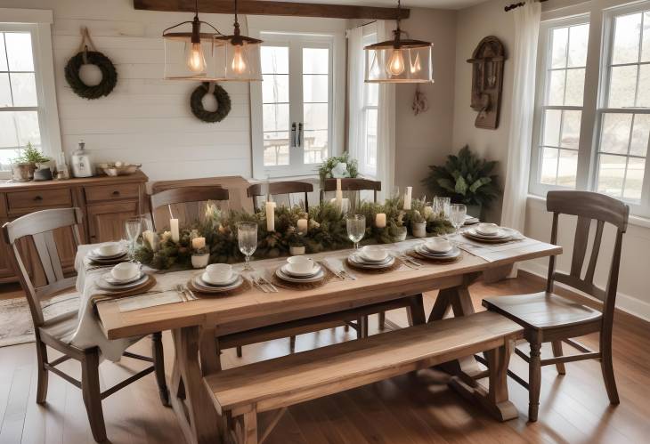 Elegant Rustic Farmhouse Table Setup with Cozy Accents and Beautiful Dinnerware for Family Meals