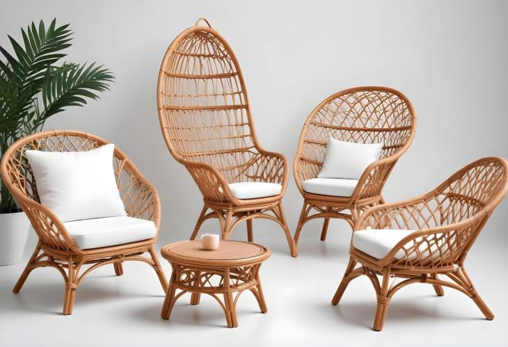 Elegant Set of Stylish Rattan Furniture Isolated on White Background  Ideal for Home Decor