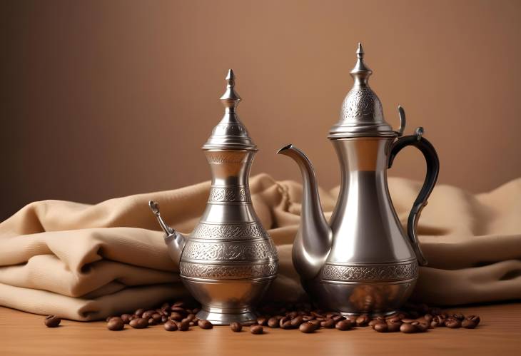 Elegant Setup with Traditional Saudi Coffee Dallah and Arabic Coffee Pot