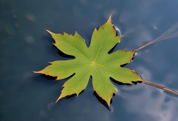 Elegant Single Leaf Floating on Water Close Up of Natural Tranquility