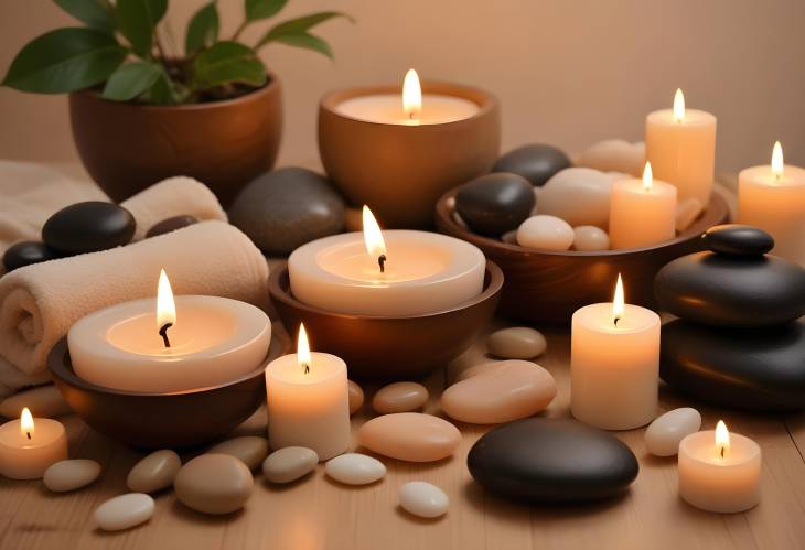 Elegant Spa Environment with Candles, Smooth Stones, and Essential Oils for Ultimate Relaxation