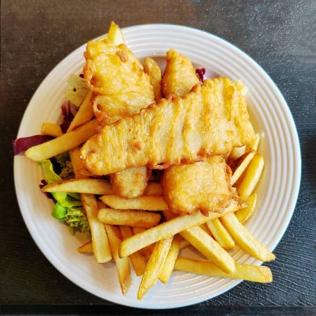 Elegant Top View of Fish and Chips on a White Plate