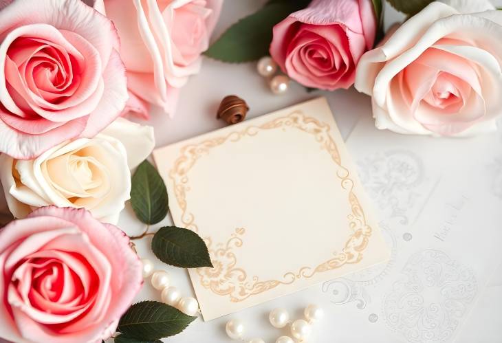 Elegant Vintage Card with Roses and Pearls for Romantic Events