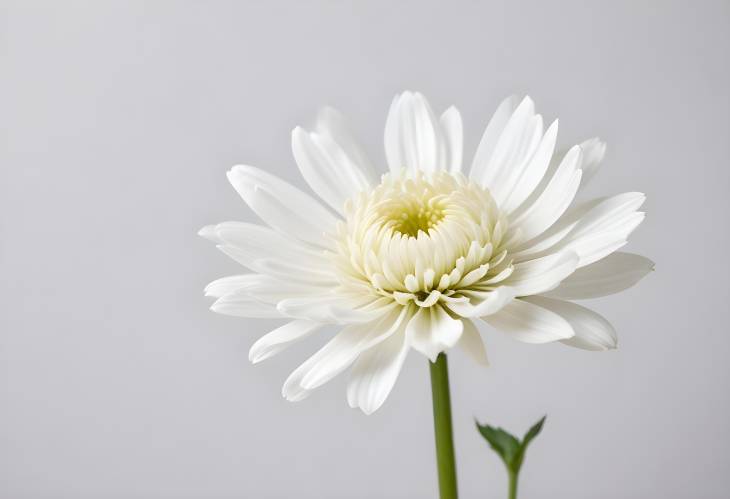 Elegant White Chrysanthemum Flower with Stem, Isolated on White Background