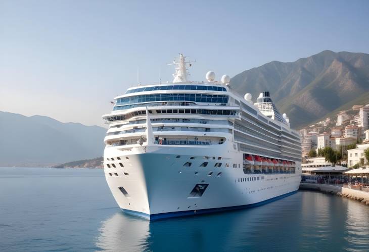 Elegant White Cruise Ship Docked at Alanya Harbor  Luxurious Maritime Scene in Turkey