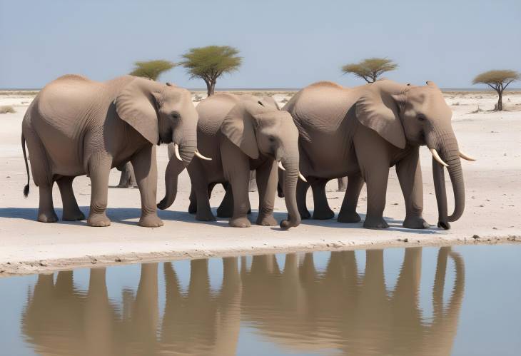 Elephant Families at the Waterhole A Stunning Scene in Etosha National Park, Namibia