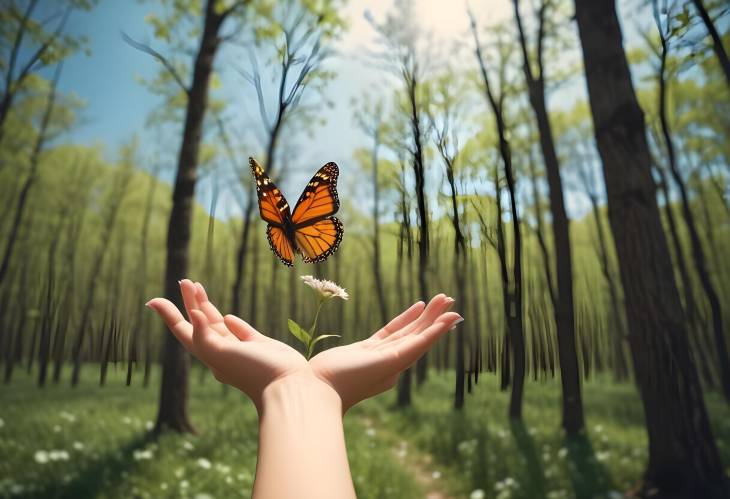 Empowering Moment Girl Sets Butterfly Free as a Metaphor for Freedom