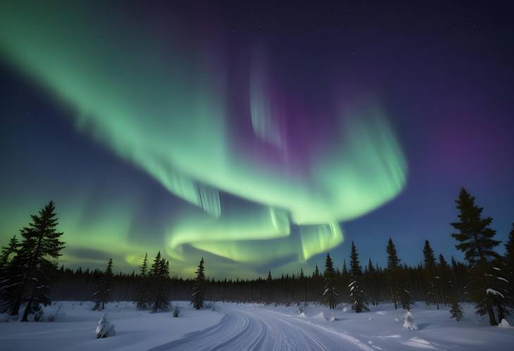 Enchanting Aurora Borealis in Winter Lapland, Arctic Circle Lights Up the Night Sky