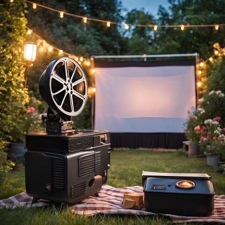 Enchanting Garden Cinema with Retro Projector for a Summer Evening