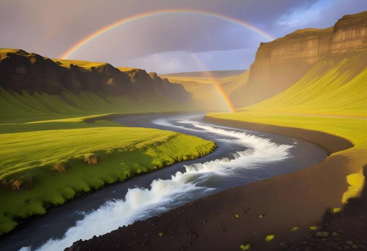 Enchanting Rainbow Over Krossa River in Porsmoerk, Iceland A European Delight