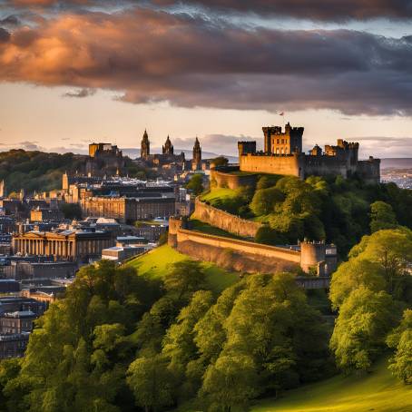 Enchanting Sunset View of Edinburgh Castle from Calton Hill